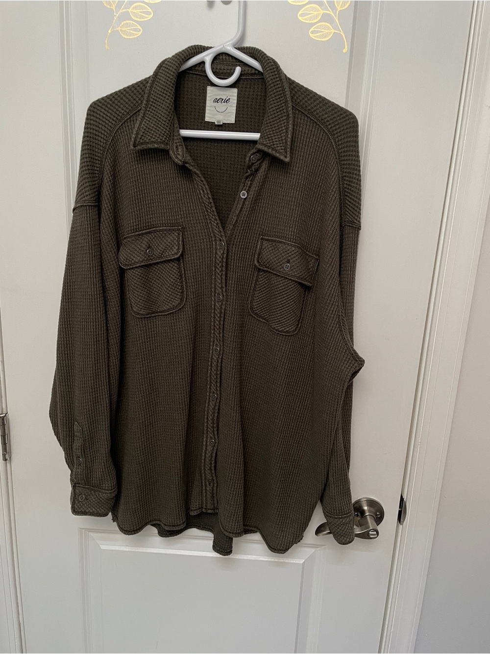 Aerie size M lumber Jane Olive Waffle-Knit Oversized Utility Shirt Jacket - Picture 5 of 10